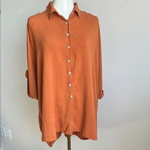 Evolverie Womens Plus Size Short Sleeve Boxy Rust Blouse Relaxed Fit Western XXL